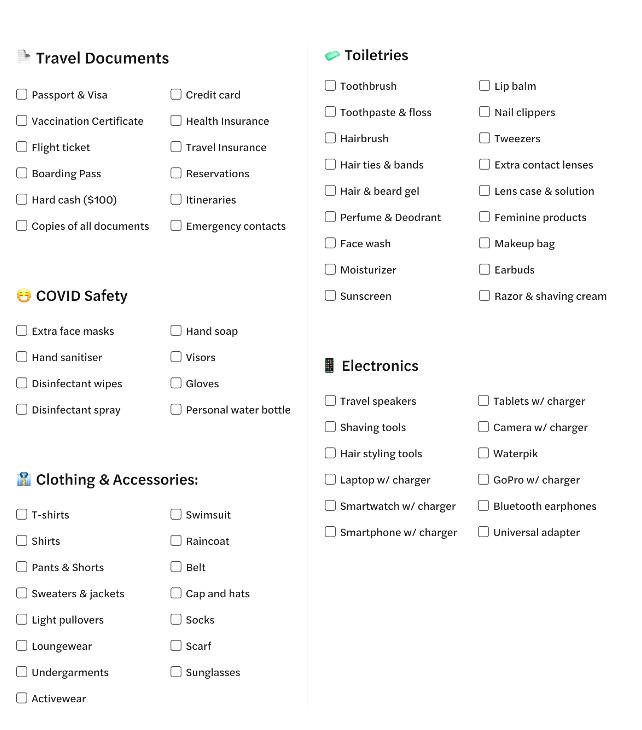 Post Covid Travel Checklist